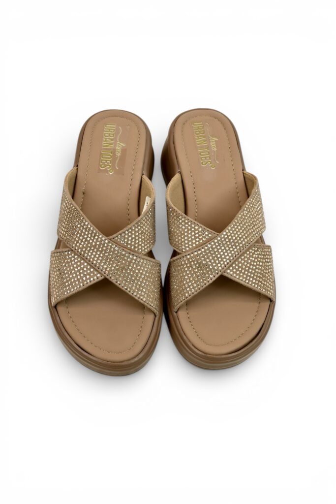 Brown Embellished Platform Slide for Women – Comfort Daily Wear