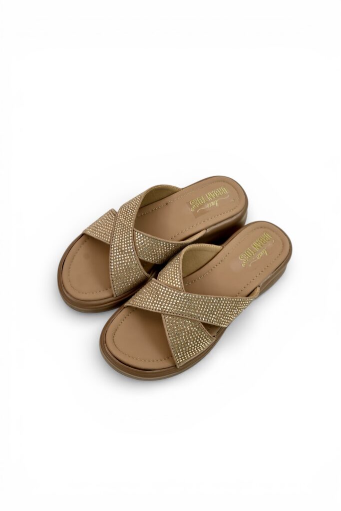 Brown Embellished Platform Slide for Women – Comfort Daily Wear