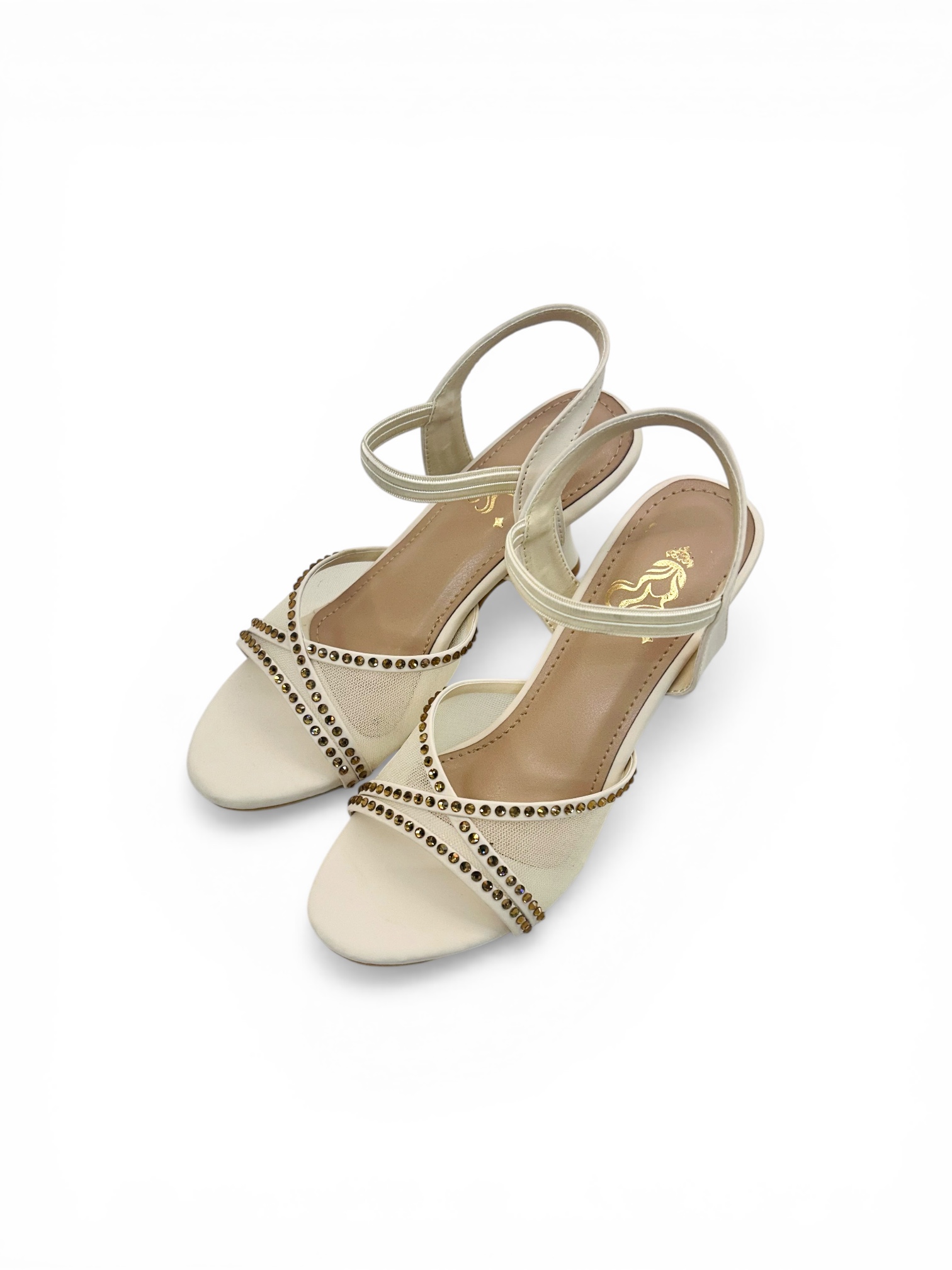 Cream Studded Kitten Heel Sandals for Women – Urbantoes India - Image 4