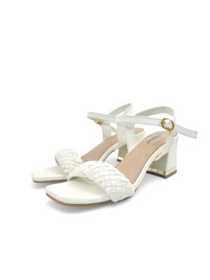 White Woven Block Heel Sandals