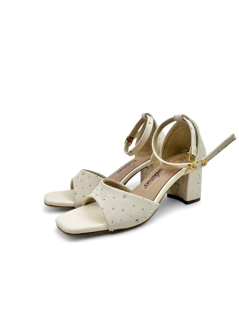 Cream Embellished Bridal Block Heel Sandals for Women – Urbantoes