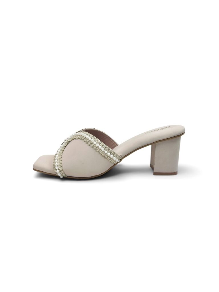 Beige Pearl Embellished Block Heel Sandals for Women – Urbantoes
