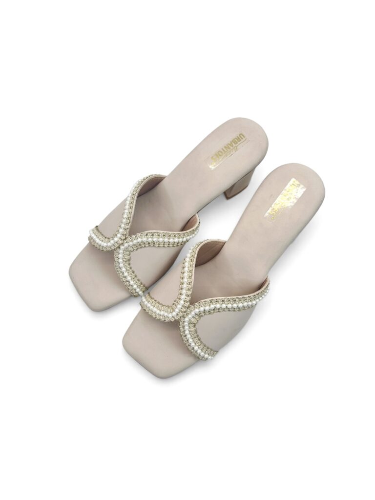 Beige Pearl Embellished Block Heel Sandals for Women – Urbantoes