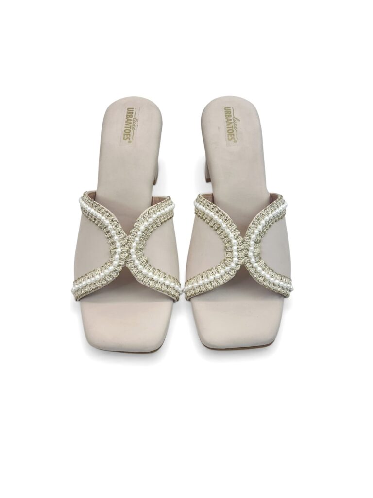 Beige Pearl Embellished Block Heel Sandals for Women – Urbantoes