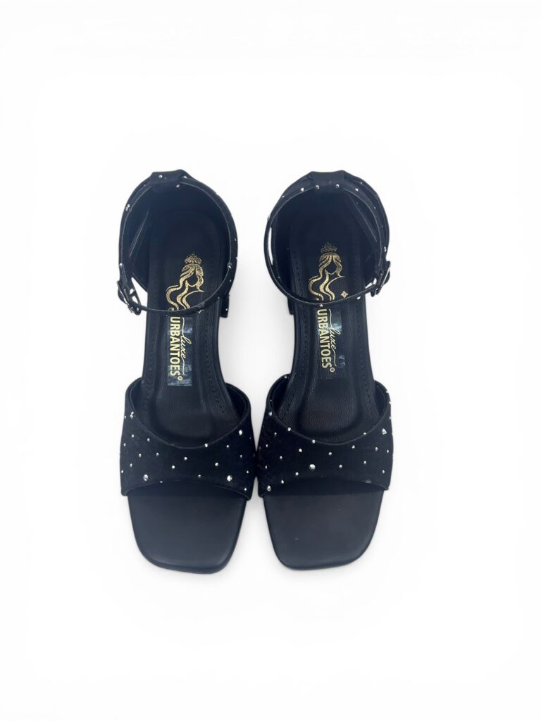 Black Studded Ankle Strap Block Heel Sandals for Women – Urbantoes