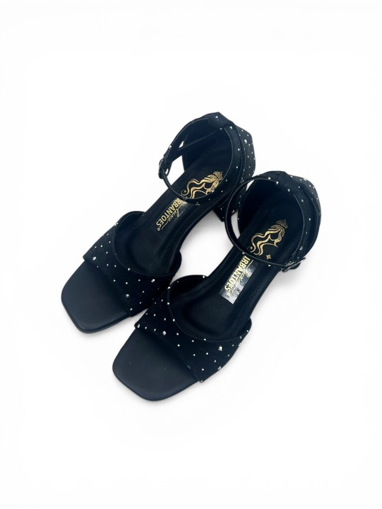 Black Studded Ankle Strap Block Heel Sandals for Women – Urbantoes
