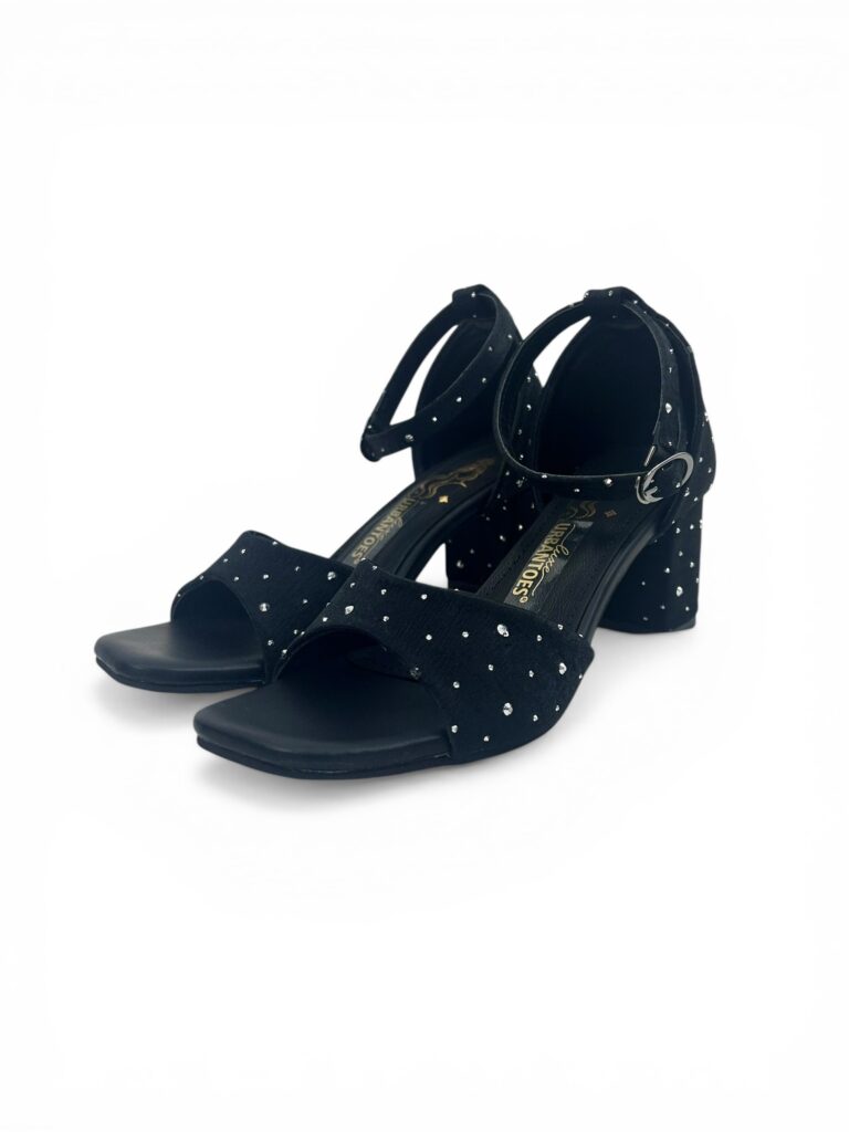 Black Studded Ankle Strap Block Heel Sandals for Women – Urbantoes