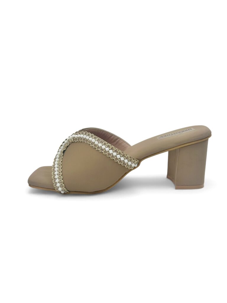 Khakhi Pearl Embellished Block Heel Sandals for Women – Urbantoes