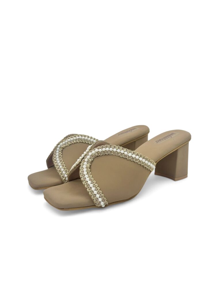 Khakhi Pearl Embellished Block Heel Sandals for Women – Urbantoes