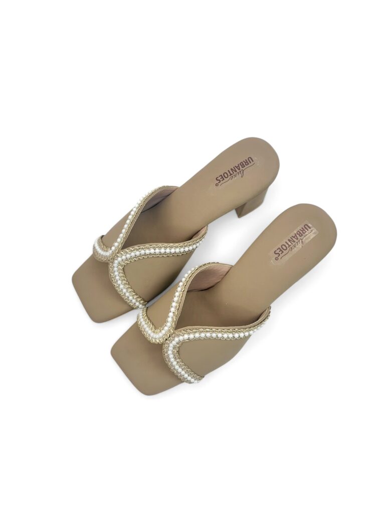 Khakhi Pearl Embellished Block Heel Sandals for Women – Urbantoes