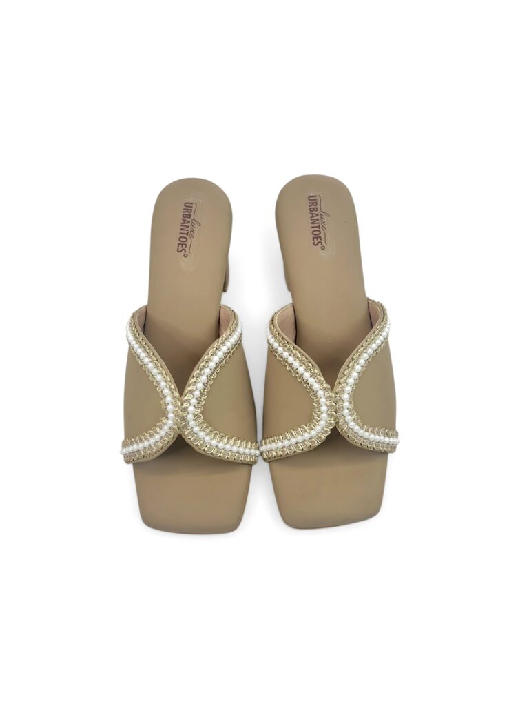 Khakhi Pearl Embellished Block Heel Sandals for Women – Urbantoes