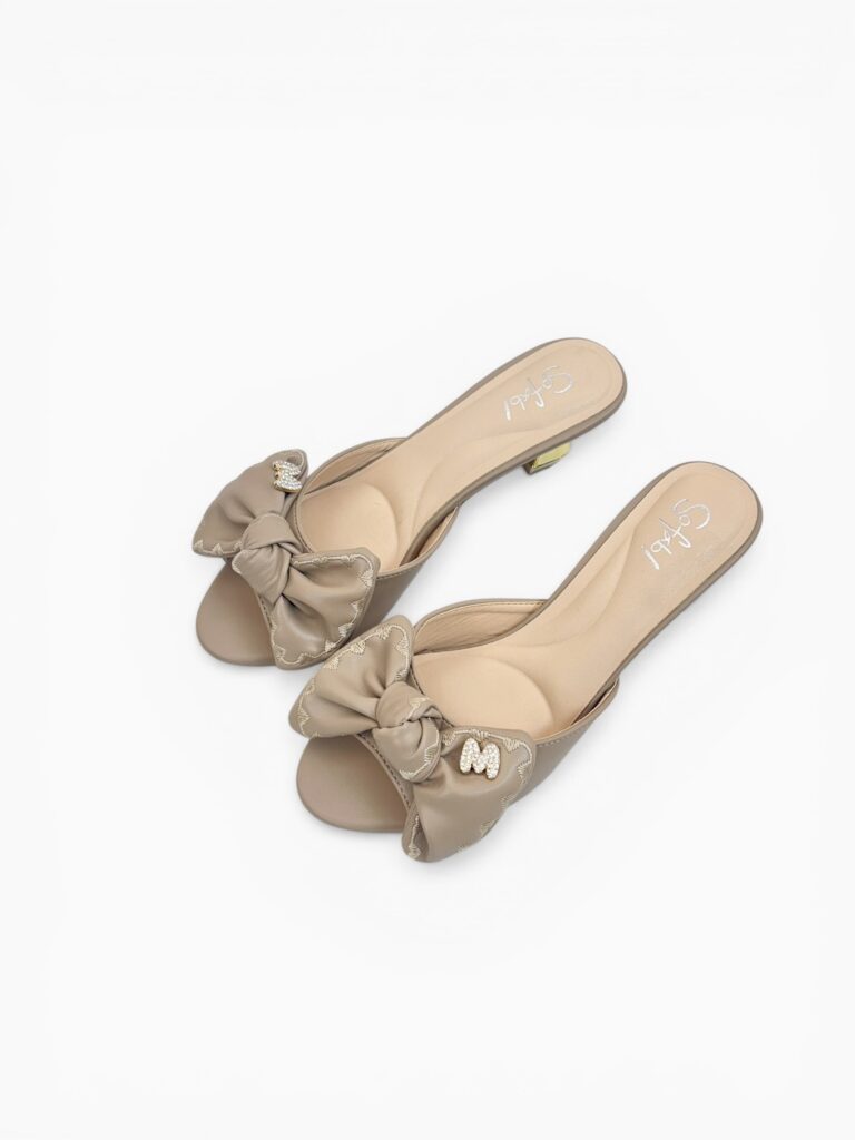 Khakhi Bow Detail Slip-On Statement Heels for Women – Urbantoes India