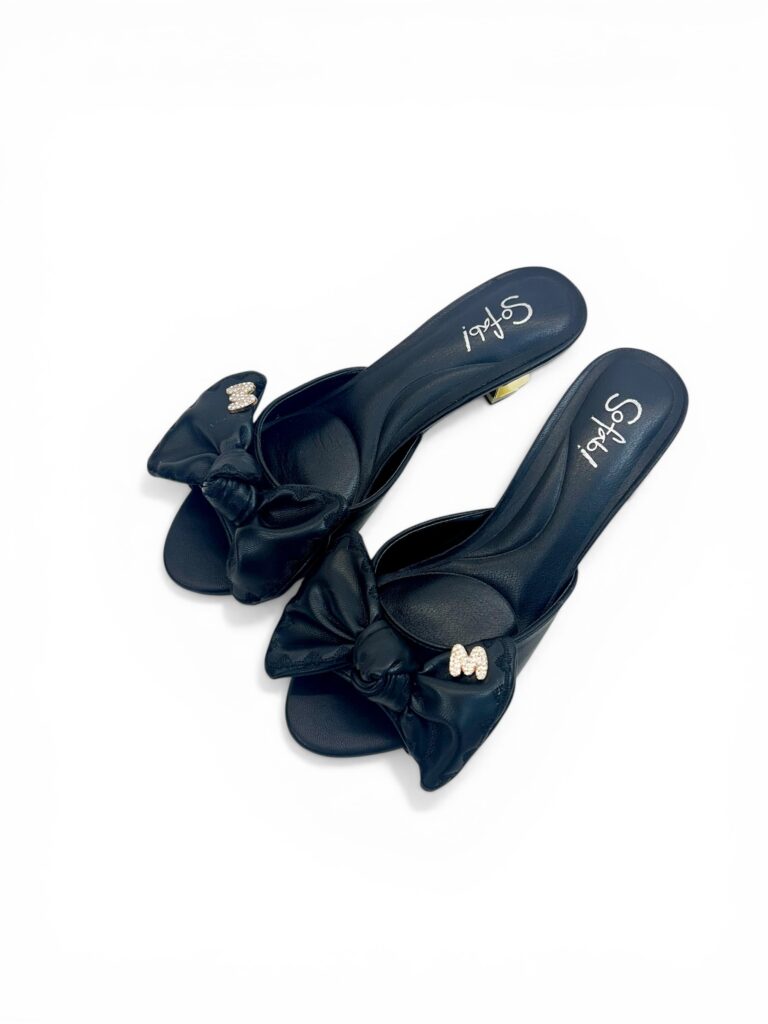 Black Bow Detail Slip-On Statement Heels for Women – Urbantoes India