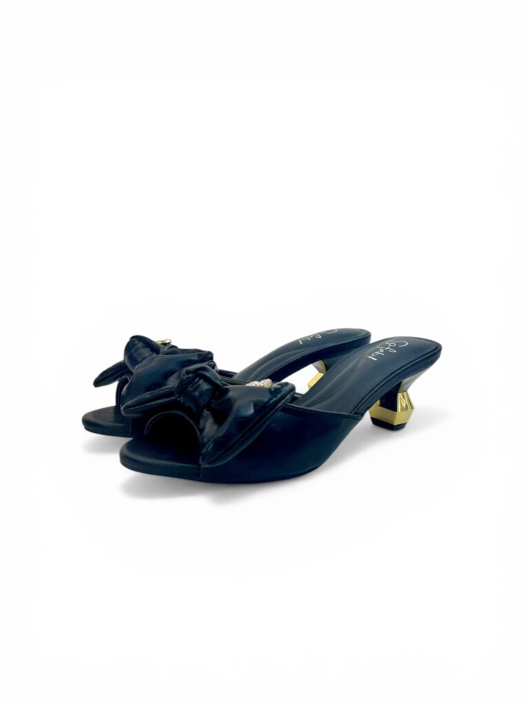 Black Bow Detail Slip-On Statement Heels for Women – Urbantoes India