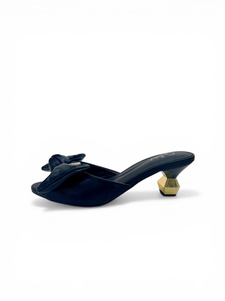 Black Bow Detail Slip-On Statement Heels for Women – Urbantoes India