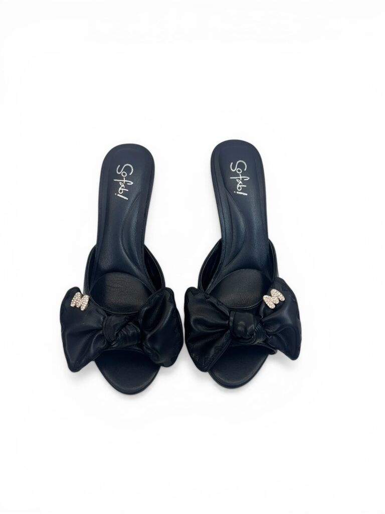 Black Bow Detail Slip-On Statement Heels for Women – Urbantoes India