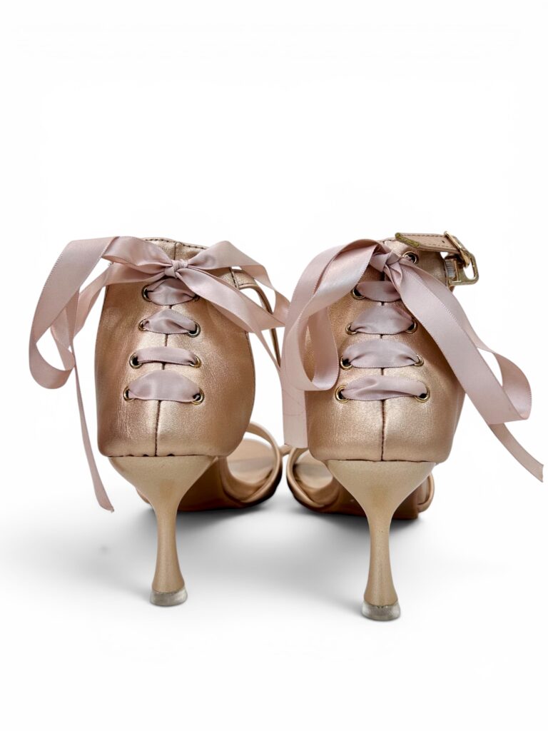 Champagne Gold Ribbon Detail Ankle Strap Heels for Women – Urbantoes