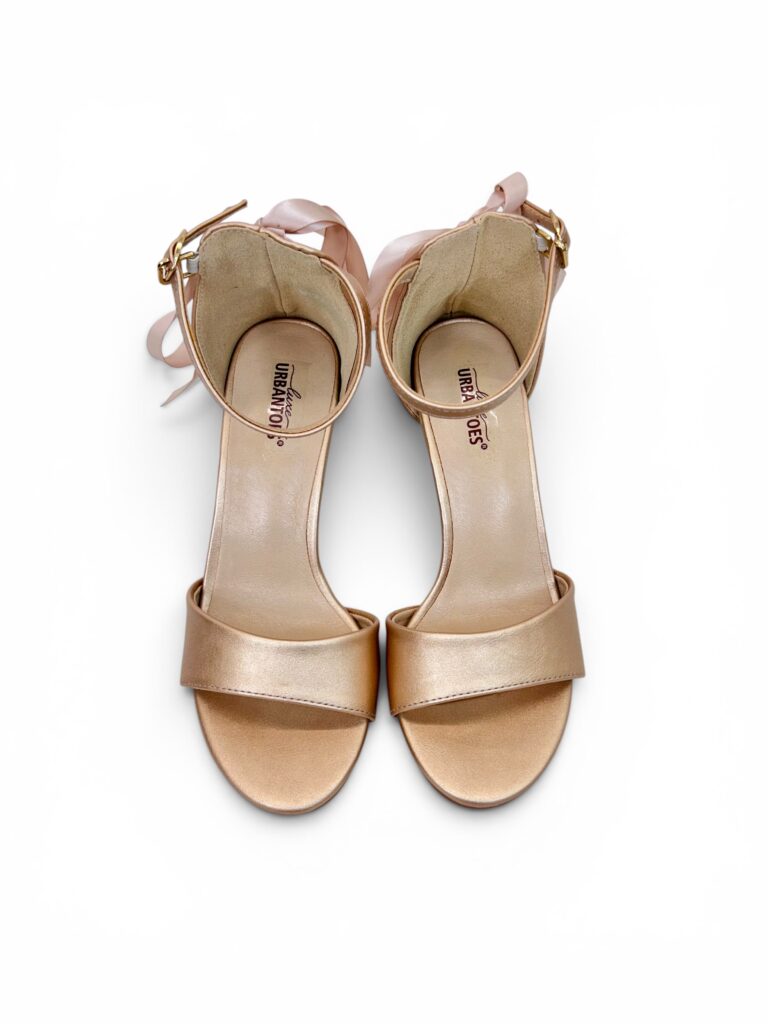 Champagne Gold Ribbon Detail Ankle Strap Heels for Women – Urbantoes