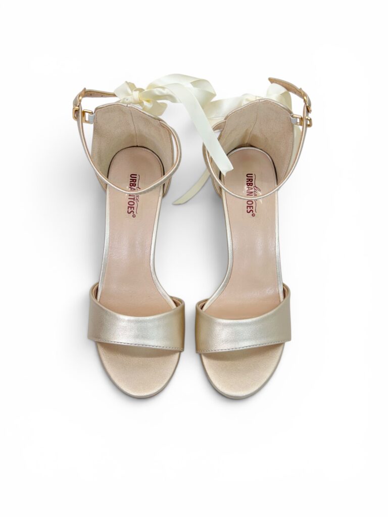 Soft Gold Ribbon Detail Ankle Strap Heels for Women – Urbantoes