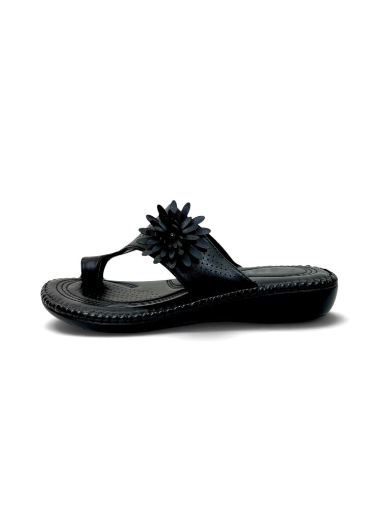 Black Comfort Toe Ring Sandals for Women with Floral Detail | Urbantoes