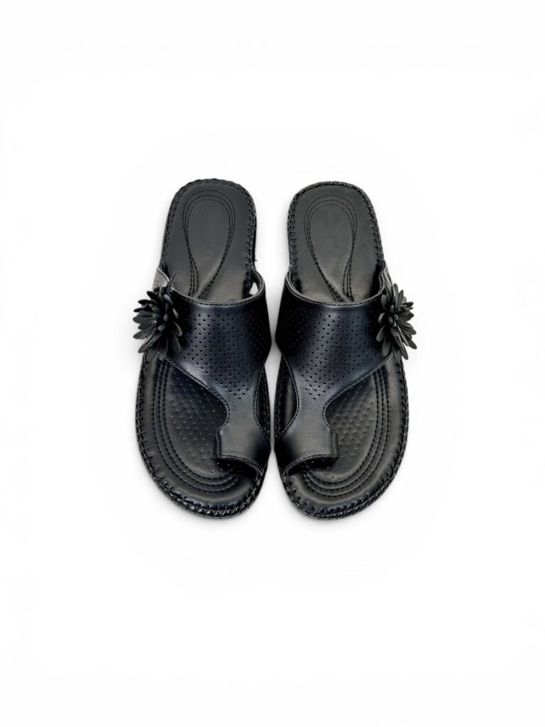 Black Comfort Toe Ring Sandals for Women with Floral Detail | Urbantoes
