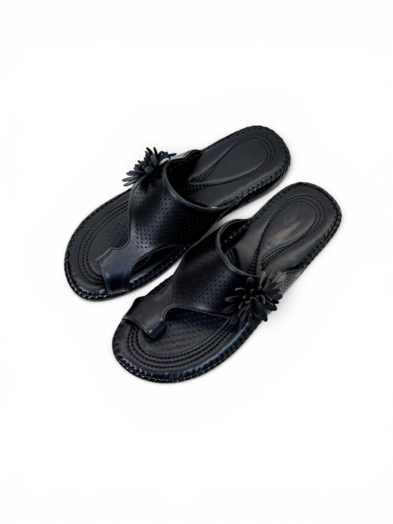 Black Comfort Toe Ring Sandals for Women with Floral Detail | Urbantoes