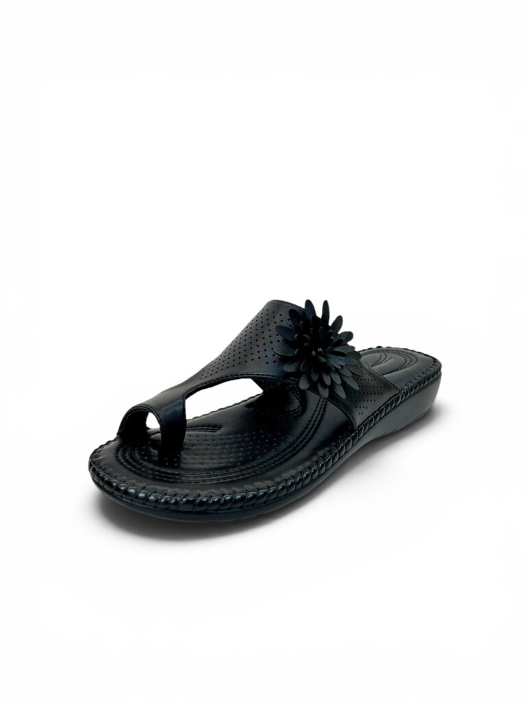 Black Comfort Toe Ring Sandals for Women with Floral Detail | Urbantoes