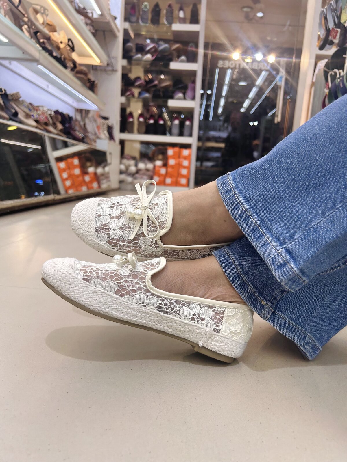 Cream Lace Espadrille Flats for Women-URBANTOES - Image 2