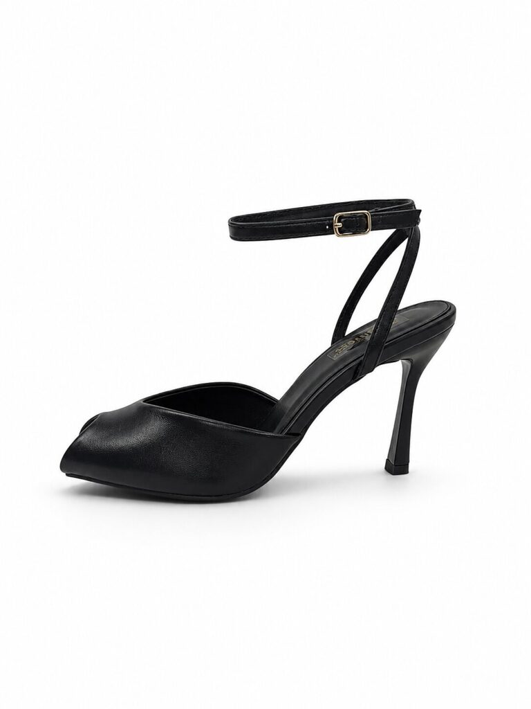 Black Peep Toe Heels for Women with Ankle Strap | UrbanToes