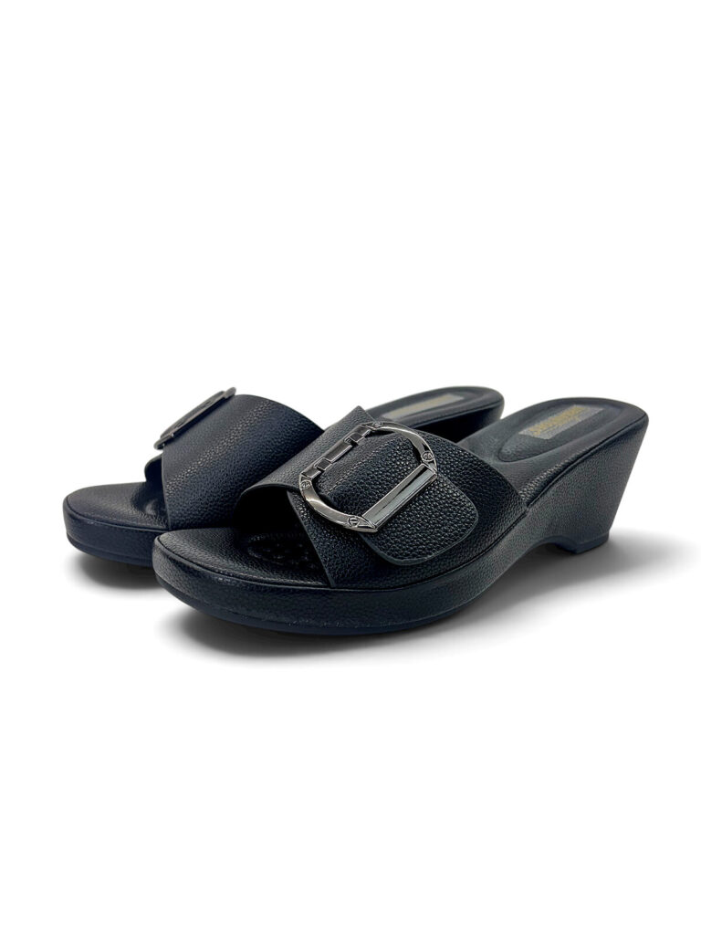 Black Wedge Sandals for Women Daily Wear with Buckle | UrbanToes