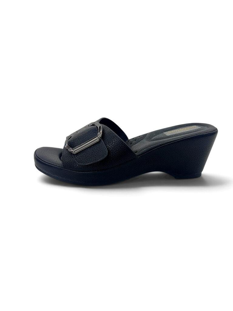 Black Wedge Sandals for Women Daily Wear with Buckle | UrbanToes