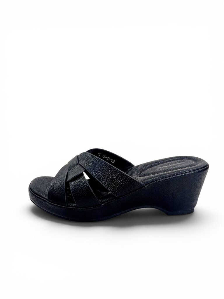 Black Wedge Slippers for Women with Cross Strap Comfort | UrbanToes