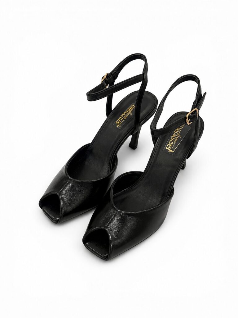 Black Peep Toe Heels for Women with Ankle Strap | UrbanToes