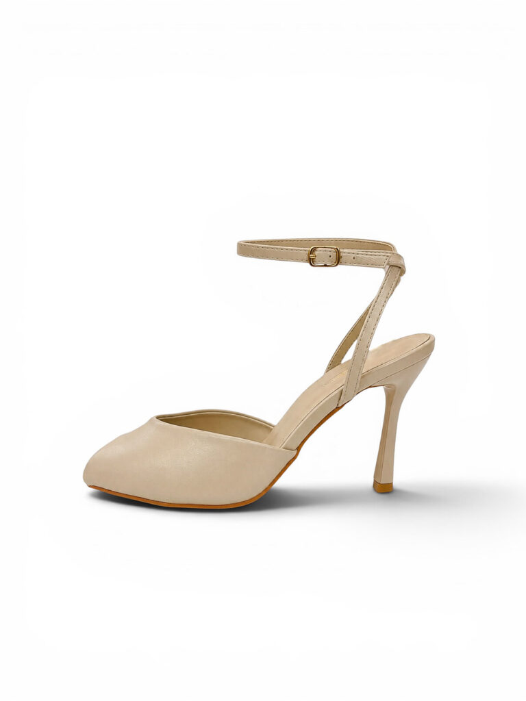 Cream Peep Toe Heels for Women with Ankle Strap | UrbanToes