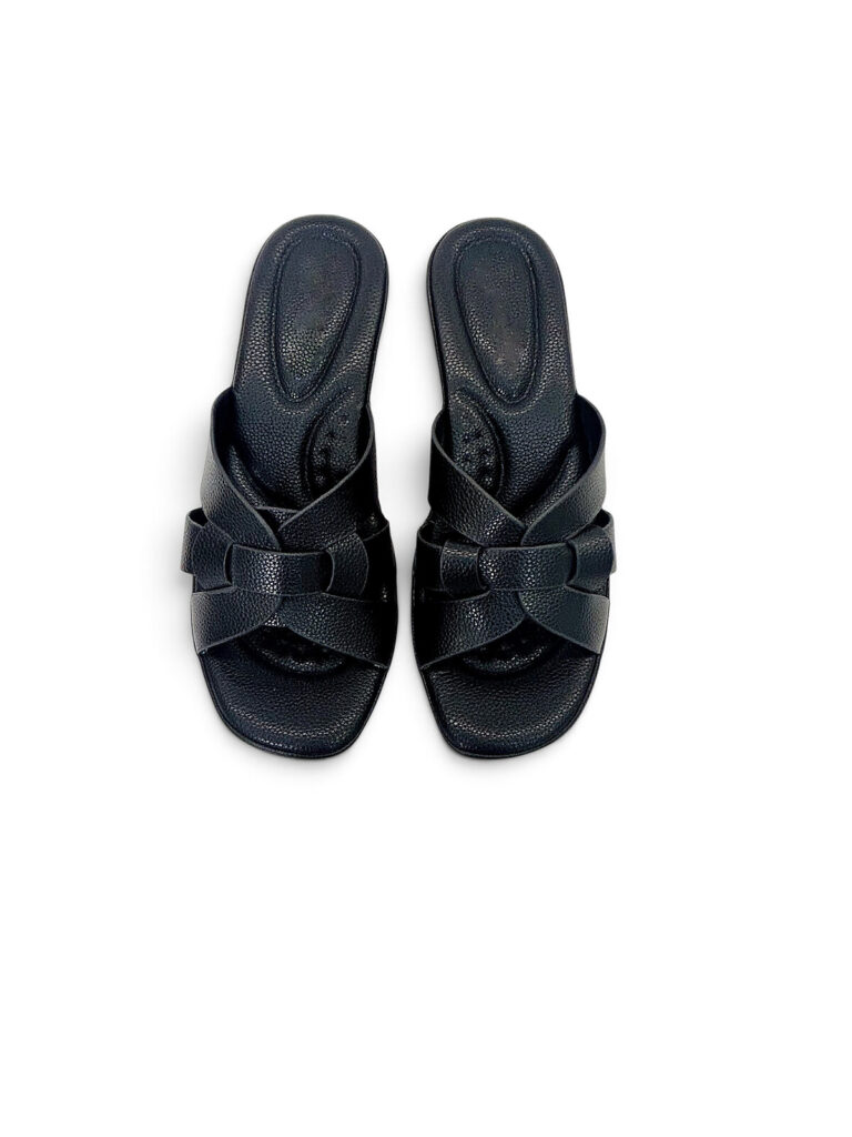 Black Wedge Slippers for Women with Cross Strap Comfort | UrbanToes