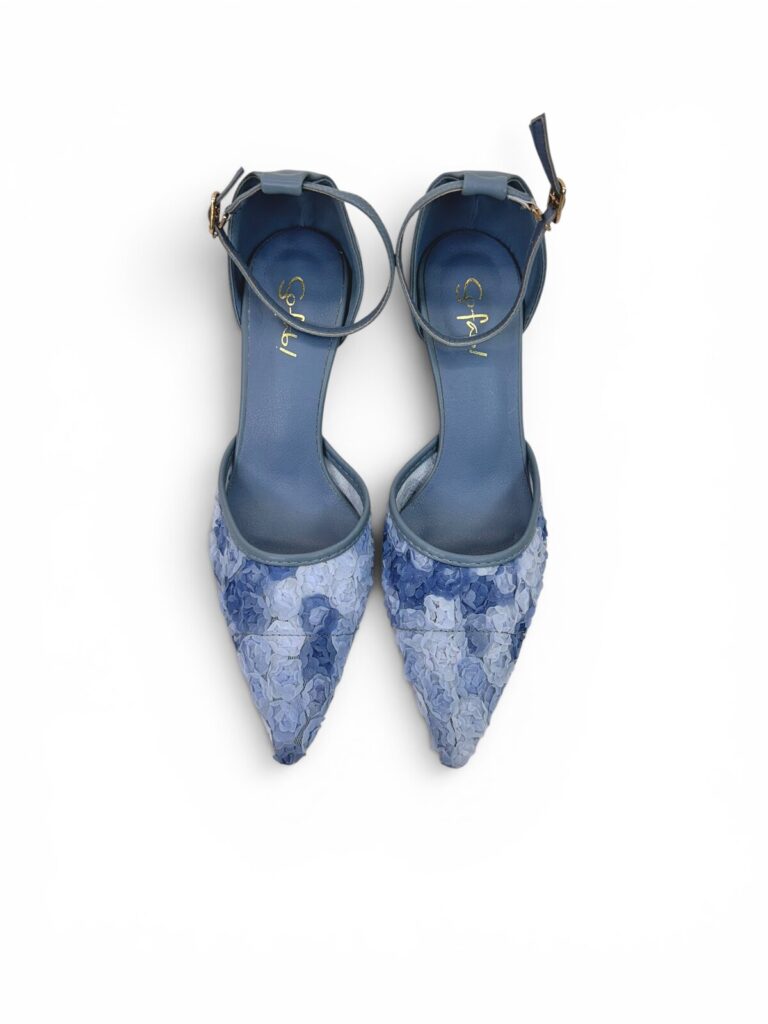 Blue Floral Mesh Heels for Women-Urbantoes