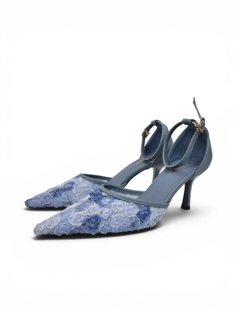 Blue Floral Mesh Heels for Women-Urbantoes