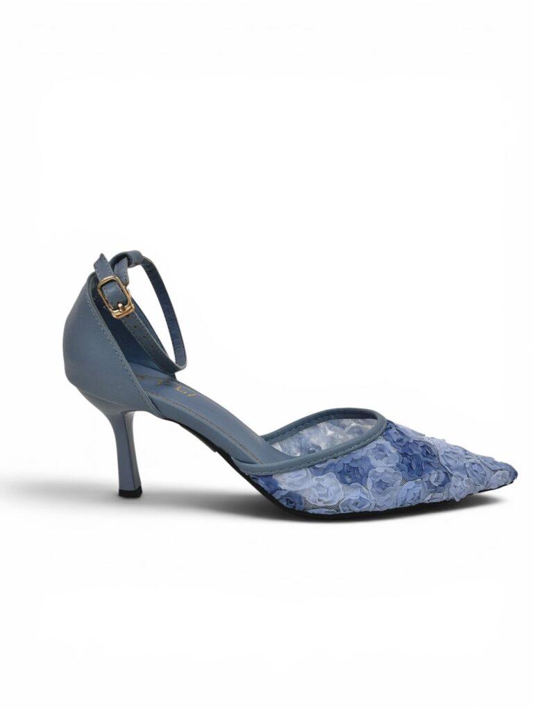 Blue Floral Mesh Heels for Women-Urbantoes