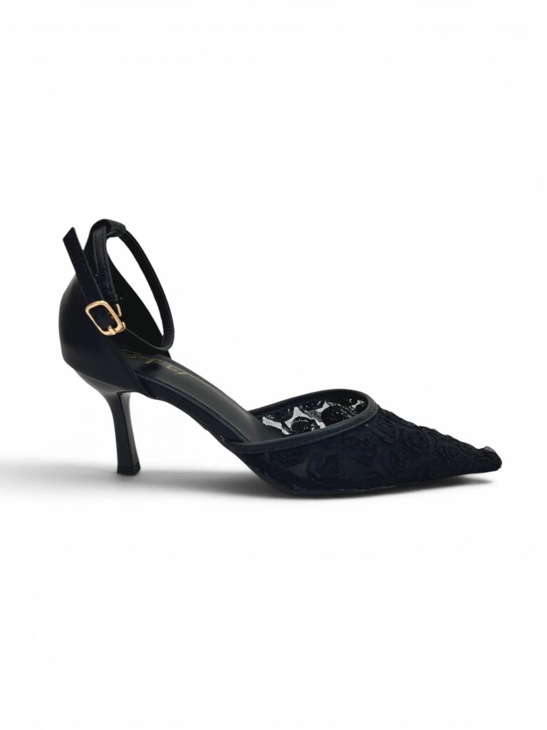 Black Floral Mesh Heels for Women-Urbantoes