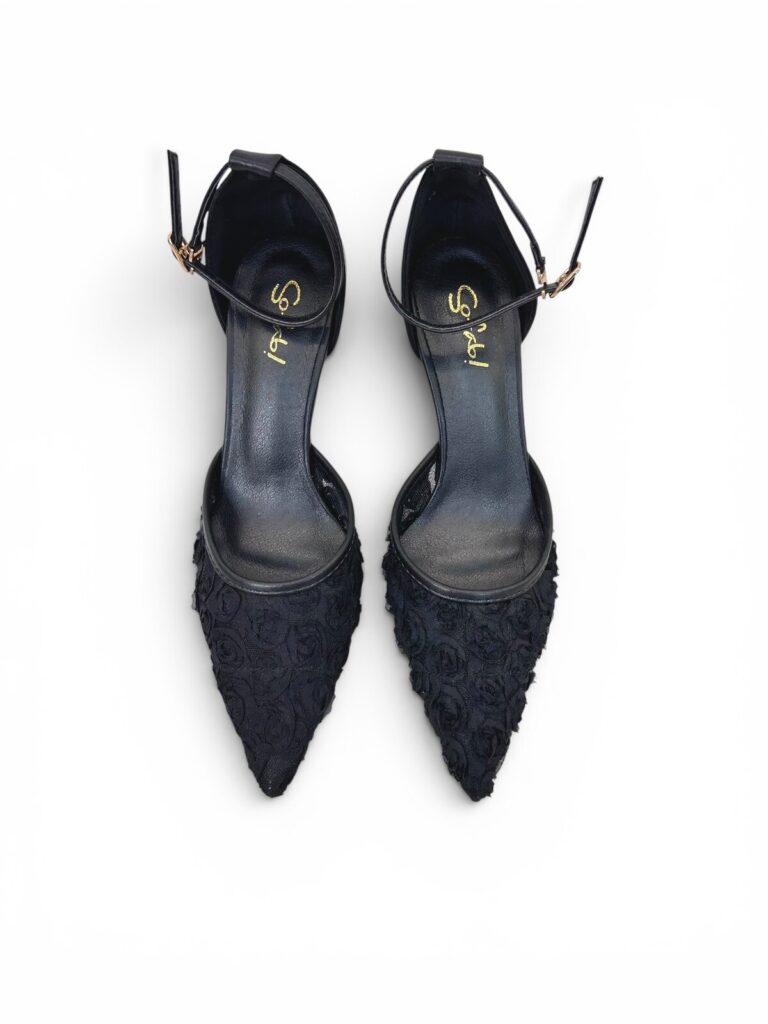 Black Floral Mesh Heels for Women-Urbantoes