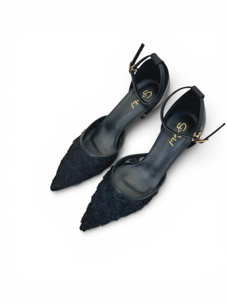 Black Floral Mesh Heels for Women-Urbantoes