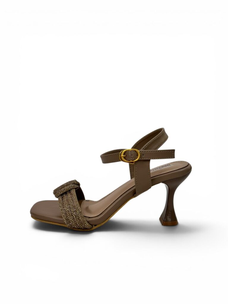 Taupe Party Wear Heels for Women with Shimmer Bow | UrbanToes