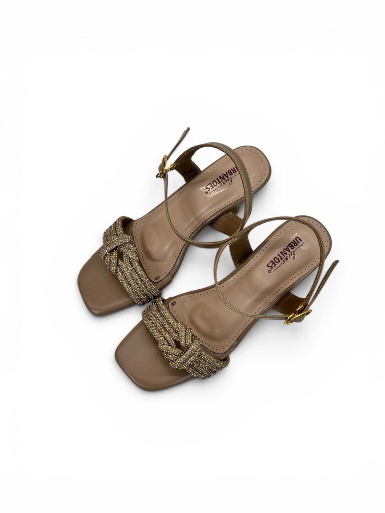 Taupe Party Wear Heels for Women with Shimmer Bow | UrbanToes