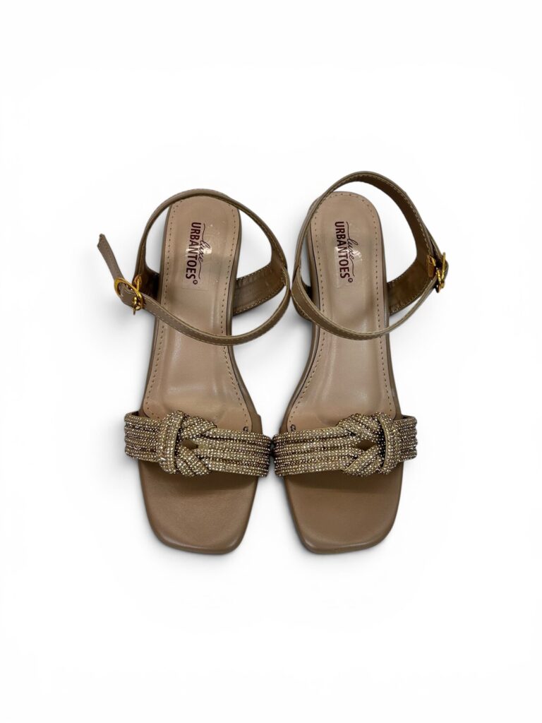 Taupe Party Wear Heels for Women with Shimmer Bow | UrbanToes