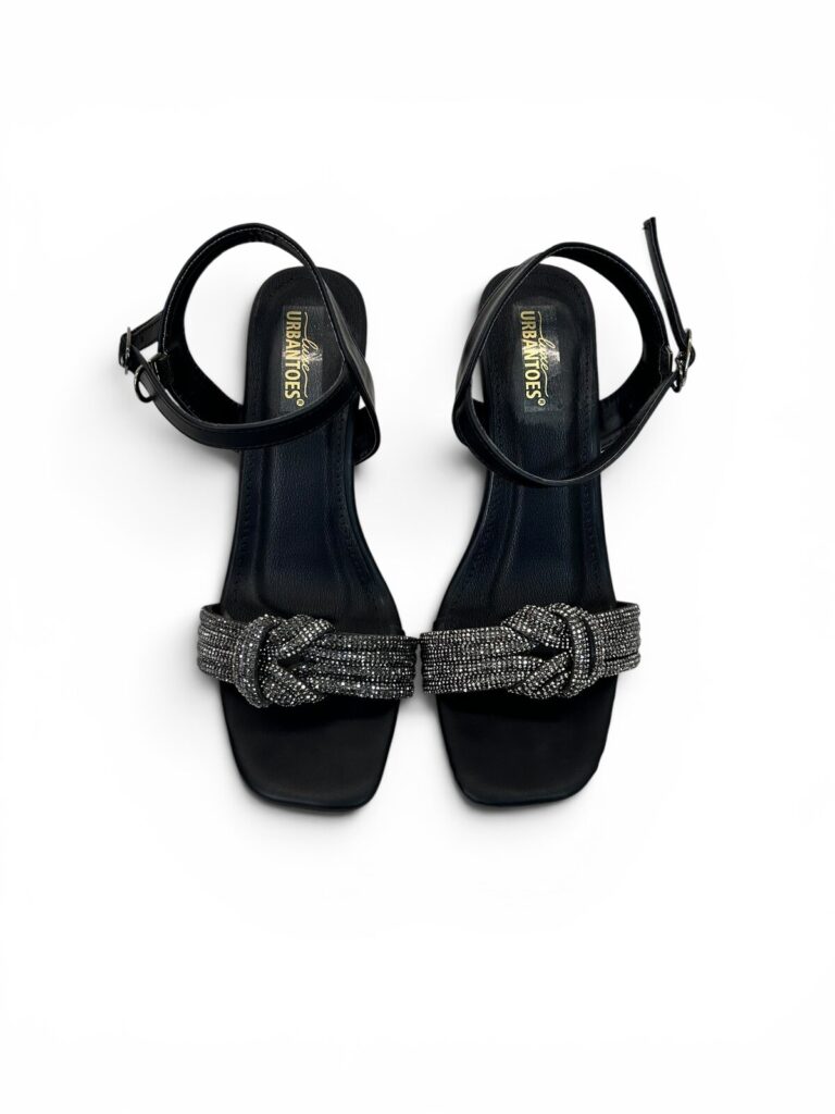 Black Party Wear Heels for Women with Shimmer Bow | UrbanToes