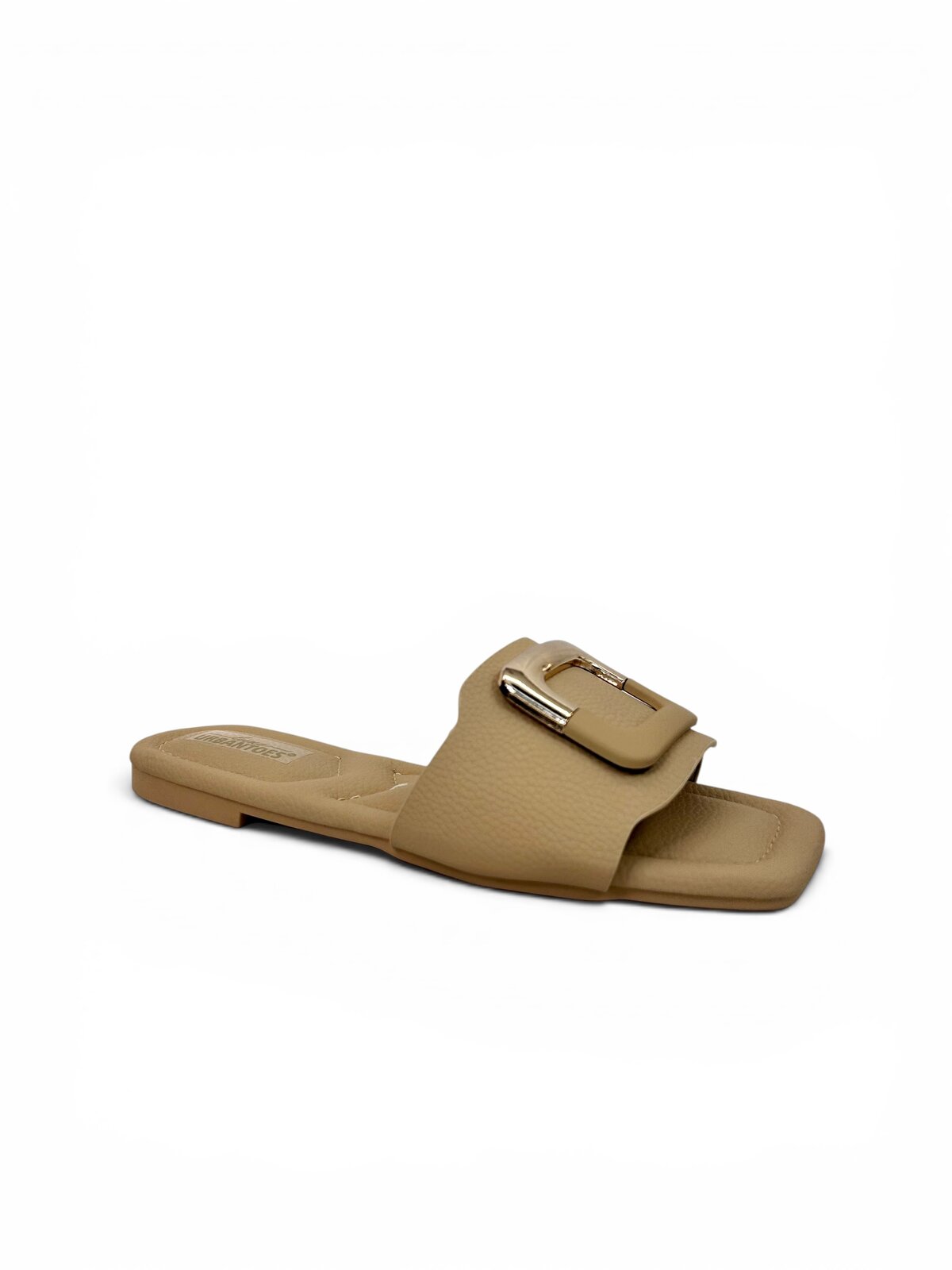 Beige Flat Sandals for Women with Gold Buckle | UrbanToes - Image 2