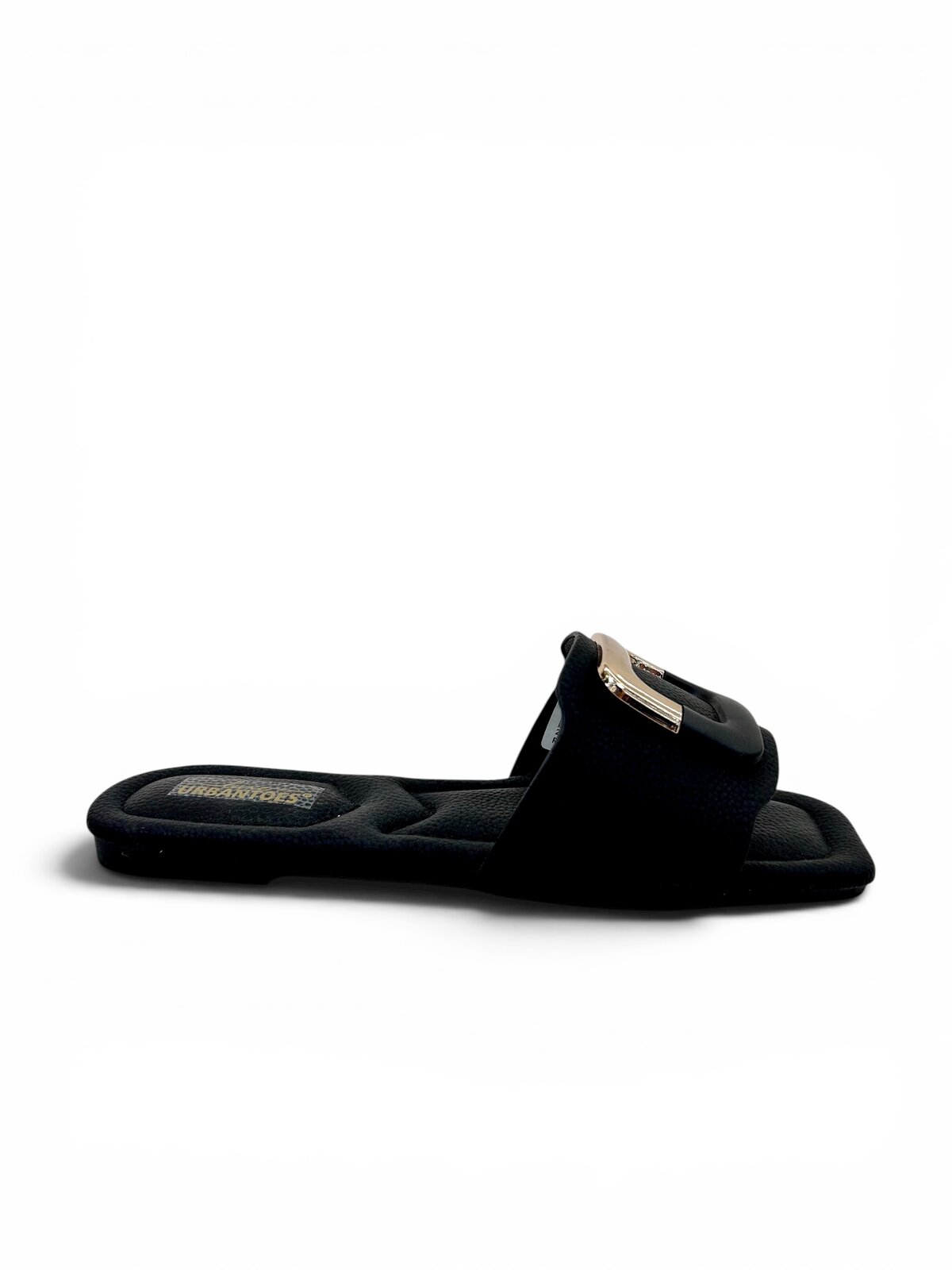 Black Flat Sandals for Women with Gold Buckle | UrbanToes - Image 5