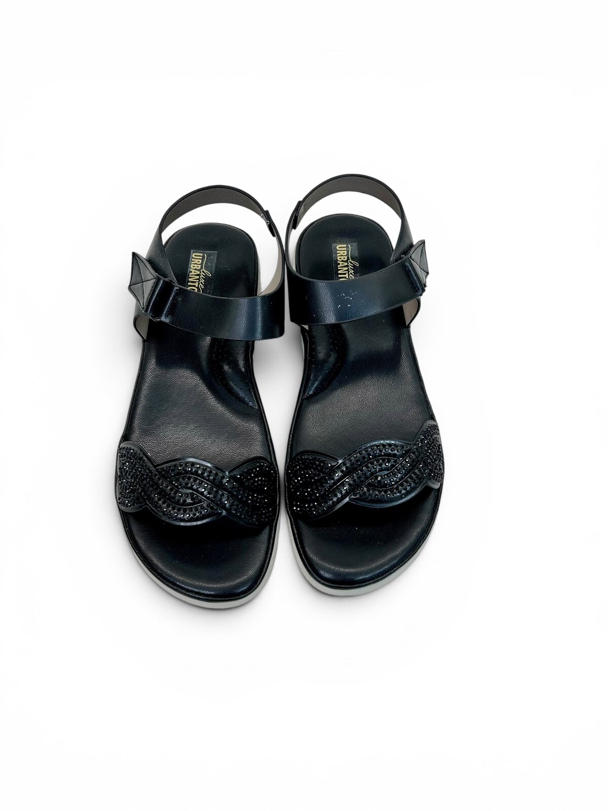 Black Comfort Wedge Sandals for Women with Rhinestone Strap | UrbanToes - Image 3