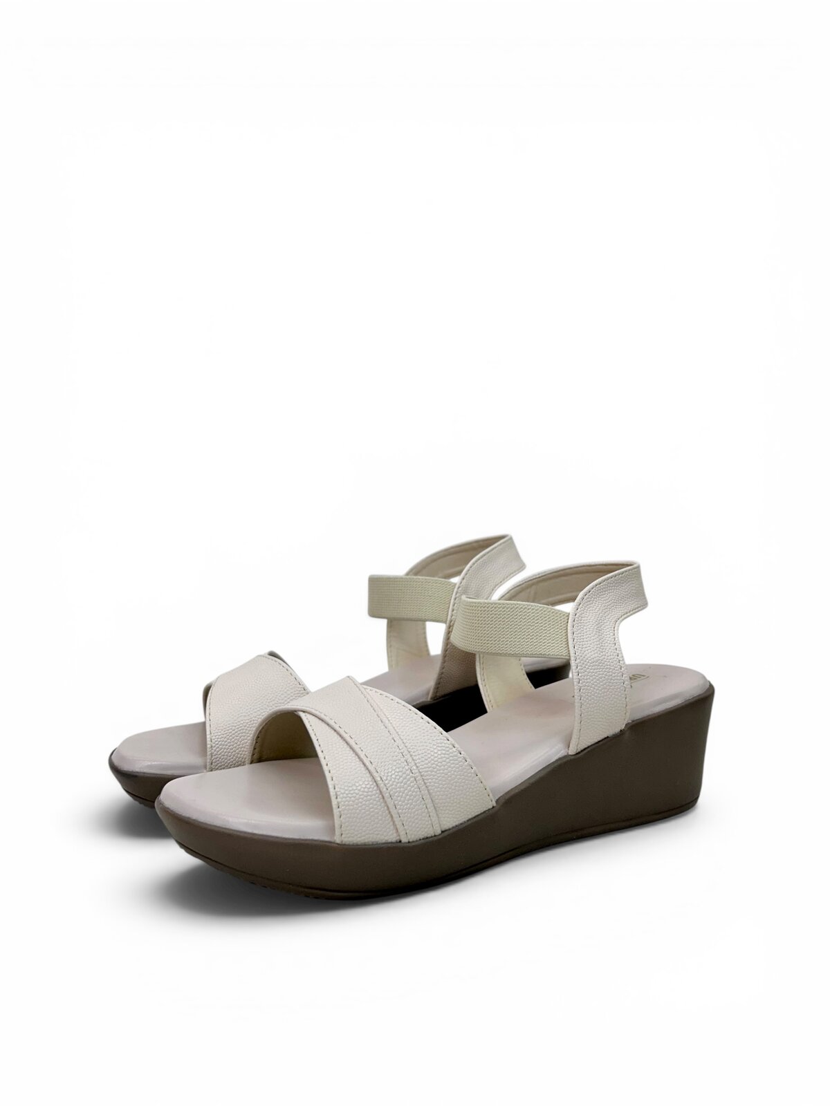 Cream Comfort Wedge Sandals for Women with Elastic Ankle Strap | UrbanToes - Image 2