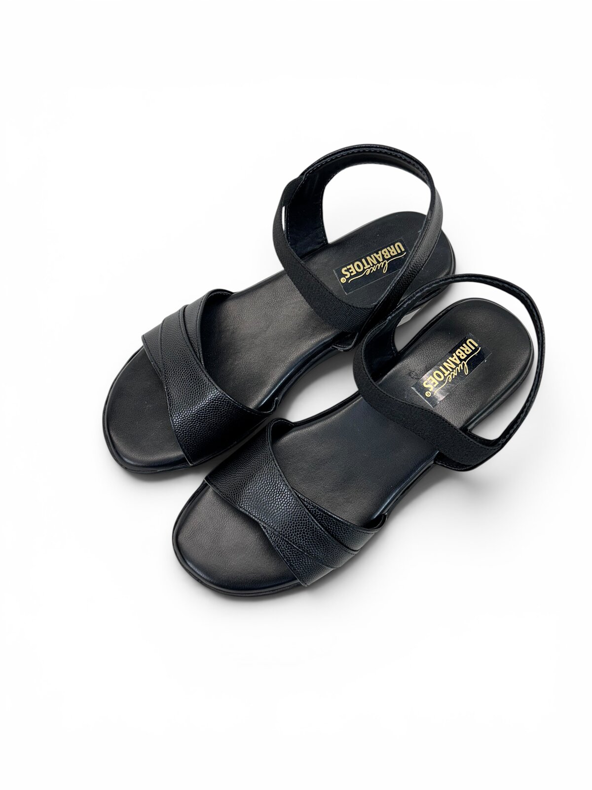 Black Comfort Wedge Sandals for Women with Elastic Ankle Strap | UrbanToes - Image 4